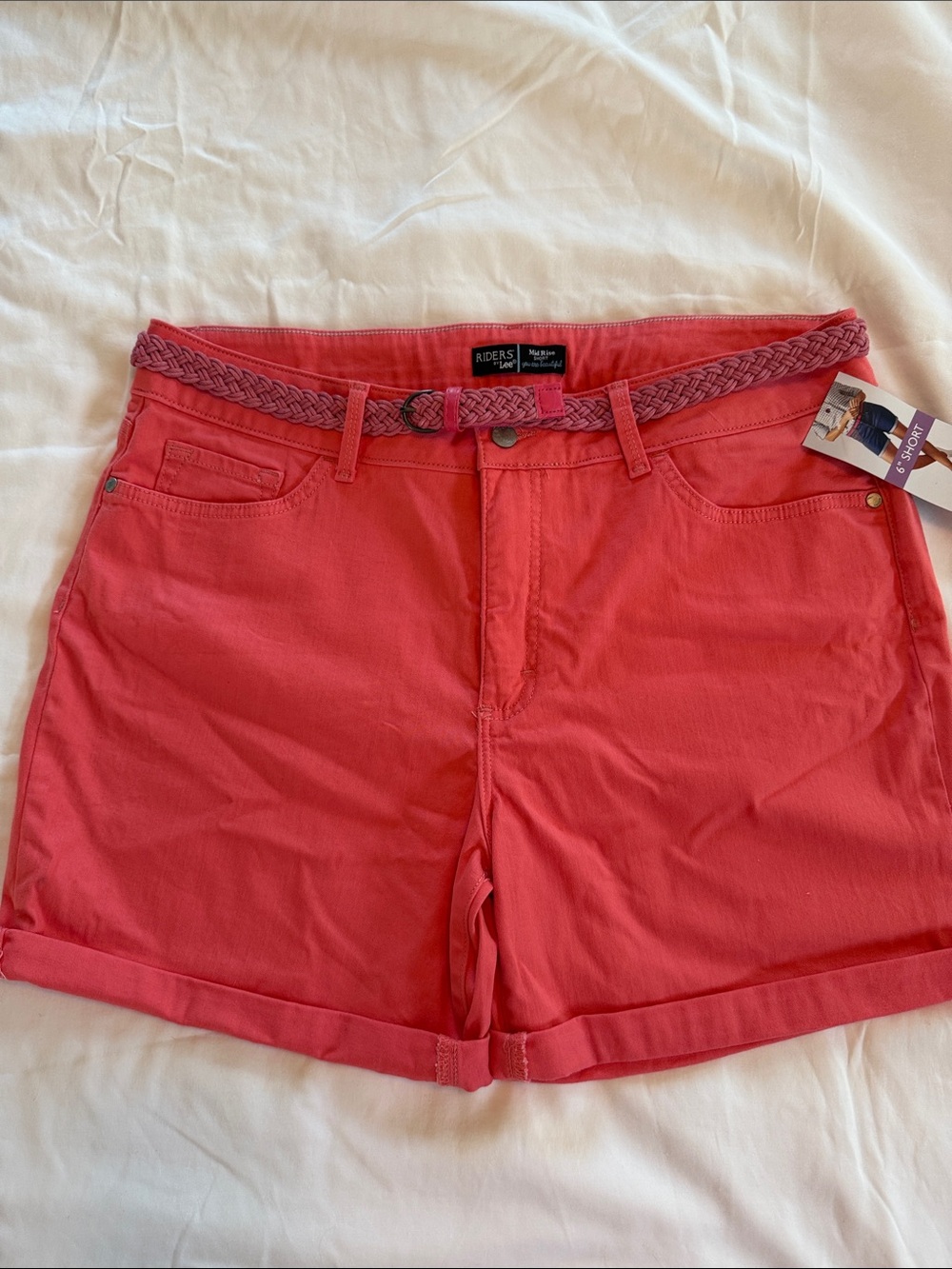 Riders by Lee Coral Pink Jean Shorts with Braided Belt